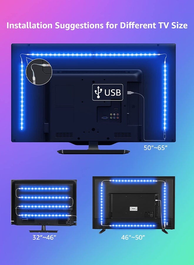 كوميسوباو أضواء LED بطول 5 أمتار، أضواء LED لشاشات التلفزيون RGB من 32 إلى 60 بوصة، إضاءة خلفية، مزامنة الموسيقى، تحكم عبر البلوتوث، تطبيق، وجهاز تحكم عن بعد، تعمل بمنفذ USB، مناسبة لغرف النوم والمعيشة وإضاءة خلفية التلفزيون - Image 2